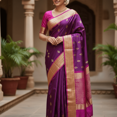 Purple Pure Soft Silk Saree