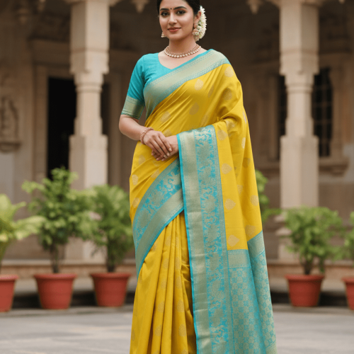 Yellow Pure Soft Silk Saree